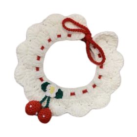 White Pet Handmade Knitted Collar Crochet Cherry Cat Necklace Cute Dog Collar Bib - Default