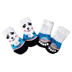 4 Pcs Indoor Cats Dogs Knitted Socks Blue Panda Dog Paw Protection Foot Covers Scratch Dirt Resistant Puppy Teddy Corgi Pet Shoes - Default