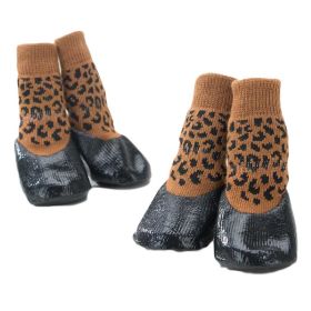 4 Pcs Leopard Print Dog Knitted Socks Pet Socks Dog Waterproof Coated Socks Paw Protective Socks, 4# - Default