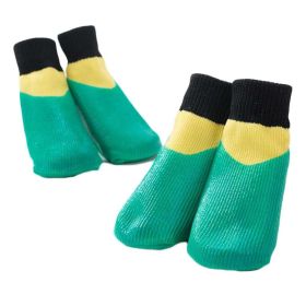 4 Pcs Dog Knitted Socks Pet Leg Socks Teddy Small Dog Waterproof Coated Socks Scratch Proof Protective Socks, Green Yellow 4# - Default