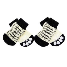 4 Pcs White Shoes Pattern Cute Puppy Cat Socks Knitted Pet Socks Dog Paw Protection for Puppy Indoor Wear - Default