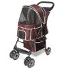 Pet Dog Stroller Trolley, Foldable Travel Carriage with Wheels Zipper Entry Cup Holder Storage Basket, Pushchair Pram Jogger Cart - brown