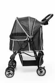 Pet Dog Stroller Trolley, Foldable Travel Carriage with Wheels Zipper Entry Cup Holder Storage Basket, Pushchair Pram Jogger Cart - black