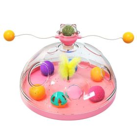 Interactive Cat Toy Ball Pets Cats Puzzle Spinning Track with Plush Balls Feather Teaser Kitten Toys Game Catnip Ball Toy - Pink