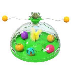 Interactive Cat Toy Ball Pets Cats Puzzle Spinning Track with Plush Balls Feather Teaser Kitten Toys Game Catnip Ball Toy - Green