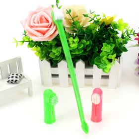 Two Headed Dog Toothbrush Set Canine Dental Hygiene Brush with 2 Finger Brushes Soft Bristles - green