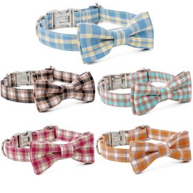 Plaid Dog Collar with Bow Pet Gift Adjustable Soft and Comfy Bowtie Collars for Small Medium Large Dogs - Style 1 - S 2.0x40cm