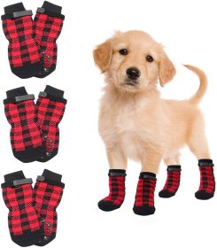 Chrismas Anti-Slip Dog Socks; Waterproof Paw Protectors with Reflective Straps Traction Control for Indoor & Outdoor Wear; 4pcs - red - L (4 pieces)