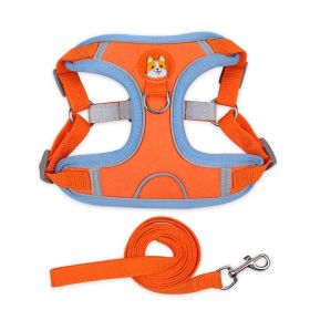 dog Harnesses and dog leash set; Pet Chest Strap Vest Dog Strap Small Dog Rope Wholesale Reflective Dog Towing Rope - orange - L