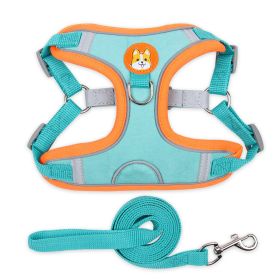 dog Harnesses and dog leash set; Pet Chest Strap Vest Dog Strap Small Dog Rope Wholesale Reflective Dog Towing Rope - Lake blue - M