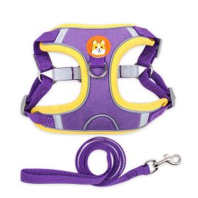 dog Harnesses and dog leash set; Pet Chest Strap Vest Dog Strap Small Dog Rope Wholesale Reflective Dog Towing Rope - purple - M