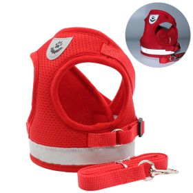 dog Harnesses and dog leash set; Pet Chest Strap Vest Dog Towing Rope Reflective Breathable Dog Rope Pet Supplies Wholesale - red - M