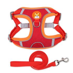 dog Harnesses and dog leash set; Pet Chest Strap Vest Dog Strap Small Dog Rope Wholesale Reflective Dog Towing Rope - red - L