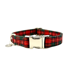 Adjustable Collar - Quick Release Metal Alloy - Red Plaid - Large - Red Plaid