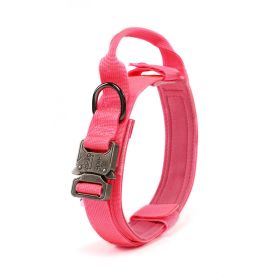 Tactical Dog Collar Military Dog Collar Adjustable Nylon Dog Collar Heavy Duty Metal Buckle with Handle for Dog Training - Pink - XL