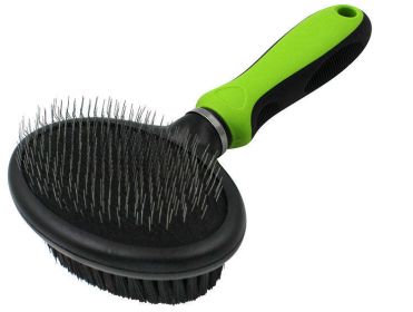 Pet Life Flex Series 2-in-1 Dual-Sided Slicker and Bristle Grooming Pet Brush - Green