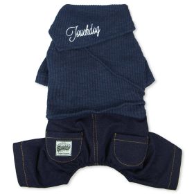 Touchdog Vogue Neck-Wrap Sweater and Denim Pant Outfit - Navy - X-Small