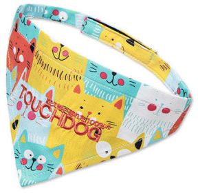 Touchdog 'Head-Popper' Fashion Designer Printed Velcro Dog Bandana - Yellow / Blue - Medium