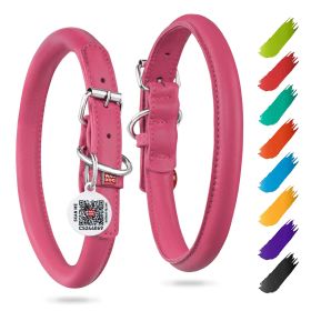 Pink Ultra Soft Rolled Leather Dog Collar for Small Medium Dogs Soft Padded Male and Female Dog Collar 13-16 inch Neck - Waudog