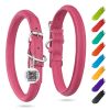 Ultra Soft Rolled Leather Dog Collar Soft Padded Dog Collars for Medium Large Dogs Male and Female Dog Collar 18-21 inch Pink Collar Neck - Waudog