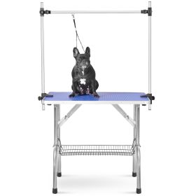 Professional Dog Pet Grooming Table Large Adjustable Heavy Duty Portable w/Arm & Noose & Mesh Tray - Blue