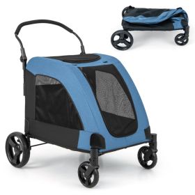 4 Wheels Extra Large Dog Stroller Foldable Pet Stroller with Dual Entry - Blue