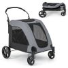 4 Wheels Extra Large Dog Stroller Foldable Pet Stroller with Dual Entry - Gray