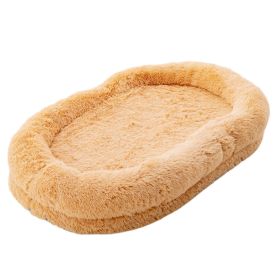 Washable Fluffy Human Dog Bed with Soft Blanket and Plump Pillow  - Brown