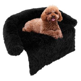 Black Plush Calming Dog Couch Bed with Anti-Slip Bottom - S