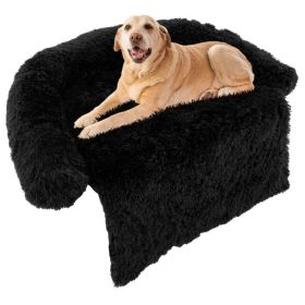 Black Plush Calming Dog Couch Bed with Anti-Slip Bottom - L