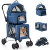 Double Pet Stroller Foldable 3-in-1 Dog Stroller with 2 Detachable Carriers - Blue