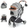 Foldable Dog Cat Stroller with Removable Waterproof Cover - Dark Gray