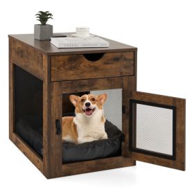 Furniture Style Dog Kennel with Drawer and Removable Dog Bed - Coffee