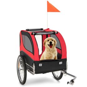 Dog Bike Trailer Foldable Pet Cart with 3 Entrances for Travel - Red