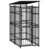 Outdoor Dog Kennel with Roof Steel 19.8 ft² - Black