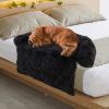 Black Plush Calming Dog Couch Bed with Anti-Slip Bottom - L