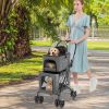 Double Pet Stroller Foldable 3-in-1 Dog Stroller with 2 Detachable Carriers - Gray