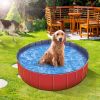 4X4FT Foldable Pet Swimming Pool PVC Kiddie Baby Dog Swim Pool Bathing Tub Playmat Kids Pools - Red