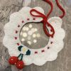 White Pet Handmade Knitted Collar Crochet Cherry Cat Necklace Cute Dog Collar Bib - Default