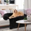 Black Plush Calming Dog Couch Bed with Anti-Slip Bottom - L