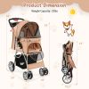 Folding Pet Stroller with Storage Basket and Adjustable Canopy - Beige