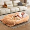 Washable Fluffy Human Dog Bed with Soft Blanket and Plump Pillow  - Brown