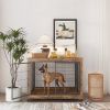 Furniture Style Dog Crate Side Table on Wheels with Double Doors and Lift Top. Rustic Brown, 43.7'' W x 30'' D x 31.1'' H. - as Pic