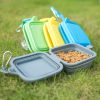 Silicone Collapsible Pet Bowl Double Portable Travel Bowl Equipped with Aluminum Hook Clip - blue