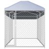 Outdoor Dog Kennel with Canopy Top 150.4"x75.6"x88.6" - Silver