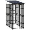 Outdoor Dog Kennel with Roof Steel 19.8 ft² - Black