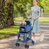 Double Pet Stroller Foldable 3-in-1 Dog Stroller with 2 Detachable Carriers - Blue