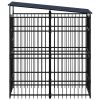 Outdoor Dog Kennel with Roof Steel 19.8 ft² - Black