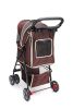 Pet Dog Stroller Trolley, Foldable Travel Carriage with Wheels Zipper Entry Cup Holder Storage Basket, Pushchair Pram Jogger Cart - brown