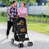 Foldable 4-Wheel Pet Stroller with Storage Basket - Black